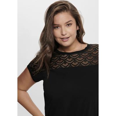 Longshirt ONLY CARMAKOMA "CARFLAKE", Damen, Gr. XL (54), schwarz, Jersey, Spitze, Obermaterial: 100% Viskose, casual, figurumspielend Po-bedeckend, Rundhals, Kurzarm angeschnitten Bündchen, Shirts, vorn in Spitzenoptik Image
