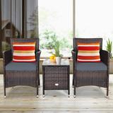 Gymax 3PCS Patio Rattan Furniture Set Outdoor w/ Cushioned Chairs - See Details