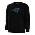 Women's Antigua Black Carolina Panthers Victory Crewneck Chenille Pullover Sweatshirt