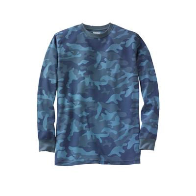 Men's Big & Tall Waffle-knit thermal crewneck tee by KingSize in Blue Camo (Size 3XL) Long Underwear Top