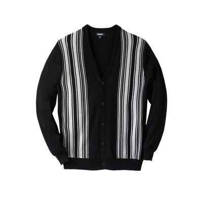 Men's Big & Tall Lightweight Striped Cardigan Sweater by KingSize in Black (Size 6XL)