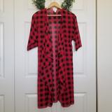 Lularoe Tops | Lularoe Shirley Kimono Buffalo Check Chiffon- Size Small | Color: Black/Red | Size: S