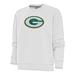 Women's Antigua White Green Bay Packers Victory Crewneck Chenille Pullover Sweatshirt