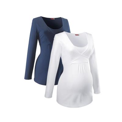 Umstandsshirt NEUN MONATE "2er Pack Shirts für Schwangerschaft und Stillzeit", Damen, Gr. 36/38, blau (marine, weiß), Jersey, Obermaterial: 95% Baumwolle, 5% Elasthan, unifarben, Basic, Basic, V-Ausschnitt, Langarm, Shirts, Langarm, Basic-Schnitt,... Image