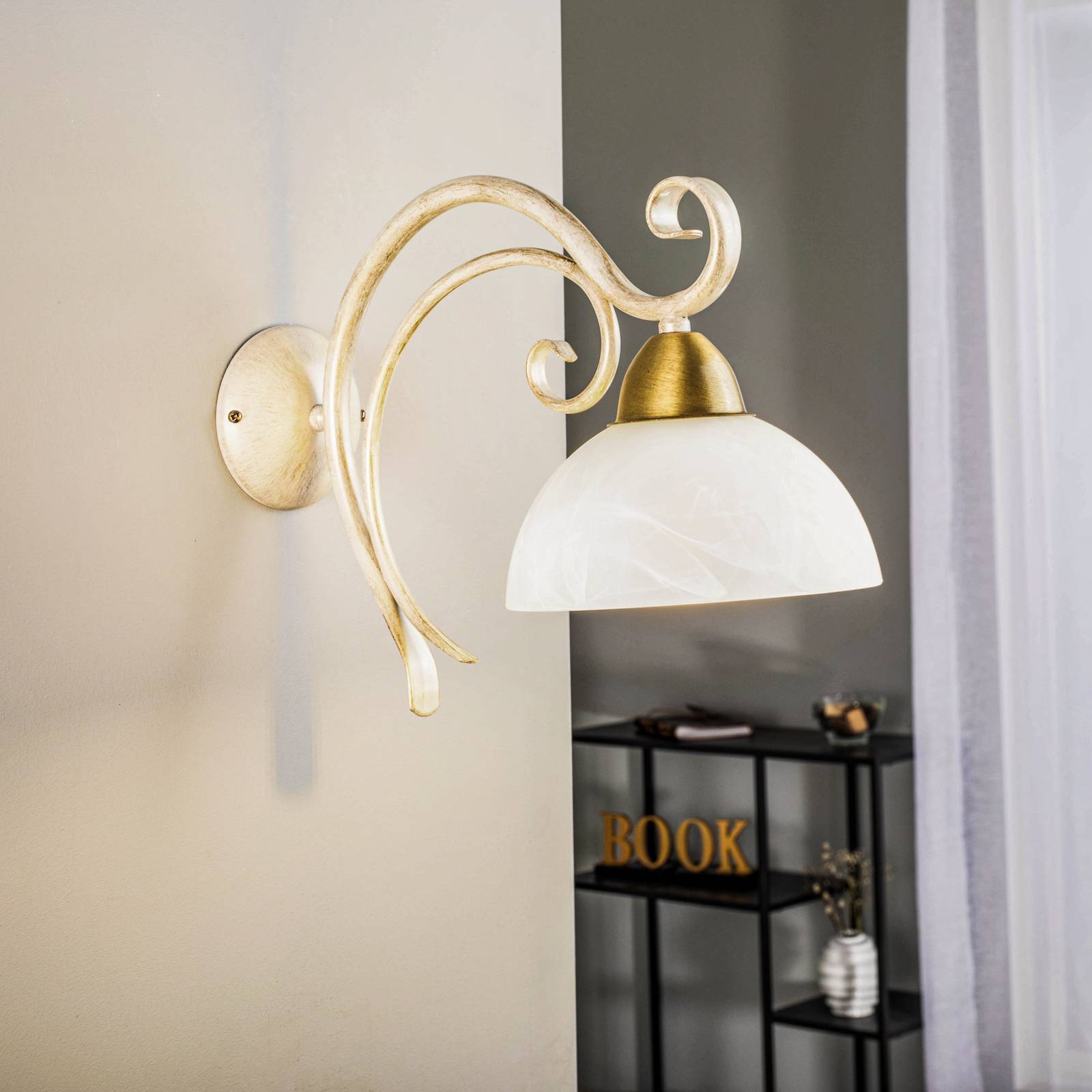 Wandlampe Flora Luminex, dimmbar, messing / gold, für Wohn- / Esszimmer, Glas, Landhaus / Rustikal, Wandleuchte, Wandlampe Innen