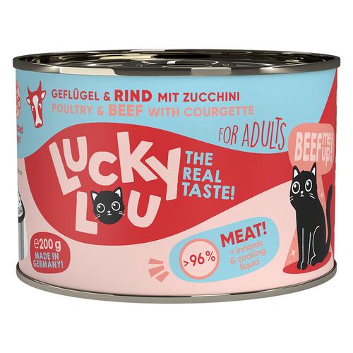 Sparpaket. 24x200g Lucky Lou Lifestage Adult Geflügel & Rind Katzenfutter nass