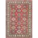 Shahbanu Rugs Rich Red Hand Knotted Afghan Super Kazak Geometric Medallions Vegetable Dyes Dense Weave Wool Rug (8'10"x12'8")