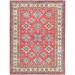 Shahbanu Rugs Red Natural Dyes Densely Woven Natural Wool Hand Knotted Afghan Super Kazak Geometric Medallions Rug (7'10"x10'6")