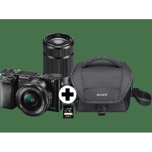 SONY Alpha 6000 ZOOM+TELEZOOM KIT (ILCE-6000Y) Systemkamera mit Objektiv 16-50 mm, 55-210 mm , 7,6 cm Display, WLAN