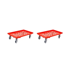 PROREGAL 2x Transportroller für Euroboxen 60x40cm mit Gummiräder rot | Gitter/Rasterdeck | 2 Lenkrollen & 2 Bremsrollen | Traglast 300kg Image