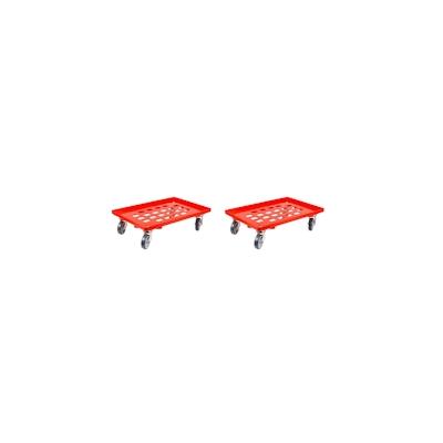 PROREGAL 2x Transportroller für Euroboxen 60x40cm mit Gummiräder rot | Gitter/Rasterdeck | 2 Lenkrollen & 2 Bremsrollen 