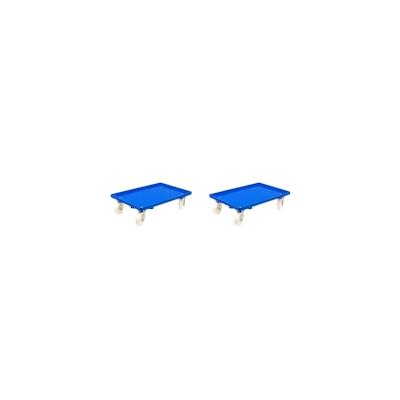 PROREGAL 2x Transportroller für Euroboxen 60x40cm mit Kunststoffräder blau | Geschlossenes Deck | 2 Lenkrollen & 2 Bremsrollen Image
