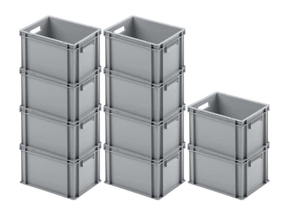 PROREGAL 10x Eurobehälter mit offenem Griff | HxBxT 23,5x30x40cm | 22 Liter | Grau | Eurobox, Transportbox, Transportbehälter Image