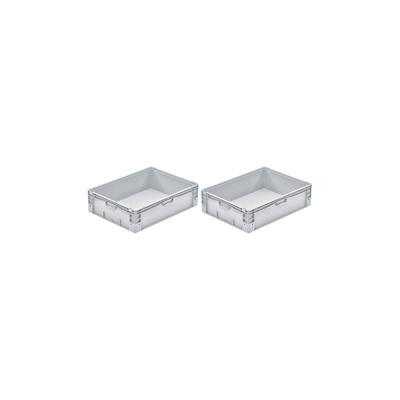 PROREGAL 2x Euro-Norm Großbehälter | HxBxT 22x60x80cm | 91 Liter | Glatter Boden | Grau | Eurobehälter, Transportbox, Transportbehälter Image