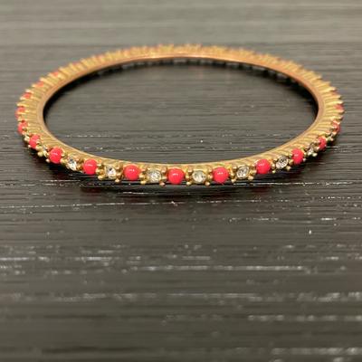 J. Crew Jewelry | J. Crew Gold Bangle With Red Bead And Fake Diamond Pattern | Color: Gold/Red | Size: Os