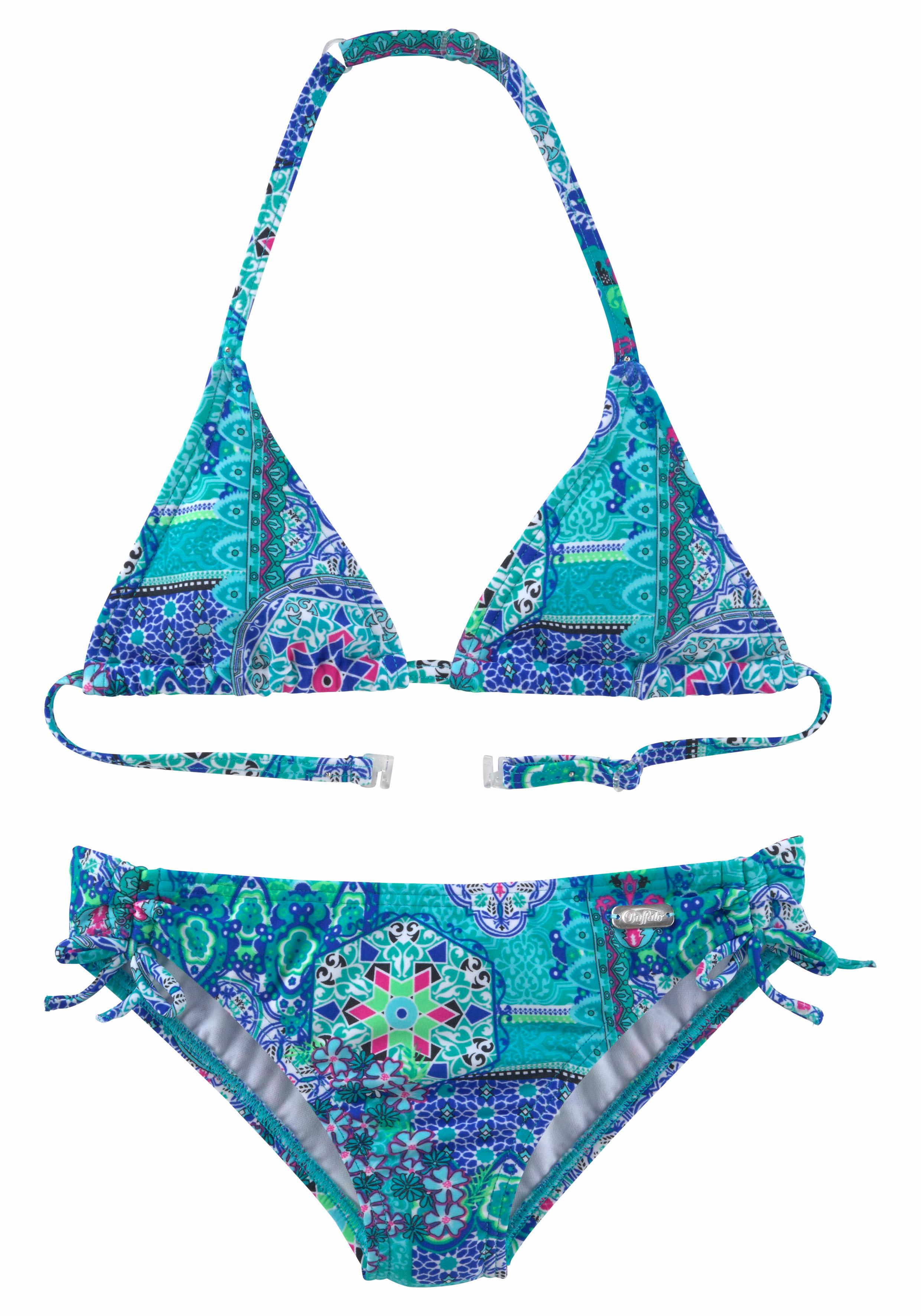Triangel-Bikini BUFFALO "Shari Kids", Kinder, Gr. 134/140, N-Gr, grün (türkis, bedruckt), Polyamid, Paisleymuster, Bikini-Sets, im Folklore-Print Image