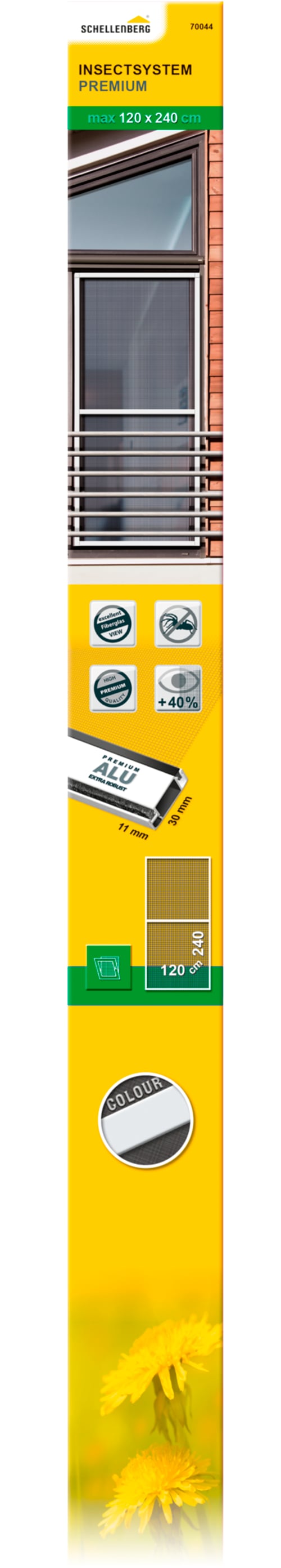 Insektenschutz-Fensterrahmen SCHELLENBERG "Premium für bodentiefe Fenster", weiß (rahmen: weiß gewebe: anthrazit), B:120cm H:240cm, Insektenschutzgitter, Fliegengitter mit Rahmen aus Aluminium, anthrazit, weiß, 120 x 240 cm Image