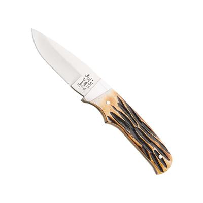Bear and Son Knives Skinner Fixed Blade Knife 2.88in 440 Stainless Steel Skinner Genuine India Stag Bone Handle w/ Leather Sheath 548