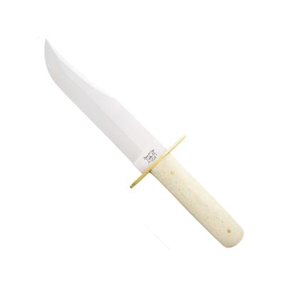 Bear and Son Knives American Bowie Fixed Blade Knife w/ Leather Sheath 9in Sandvik 12C27M Stainless Steel Bowie White Smooth Bone Handle WSB02