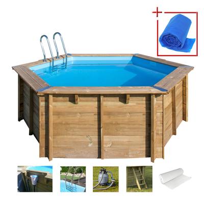 Sechseckpool GRE "VANILLE 2", braun, H:119cm Ø:400cm, Schwimmbecken, Kiefernholz, ØxH: 400x119 cm Image