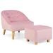 Costway Soft Velvet Upholstered Kids Sofa Chair with Ottoman-Pink