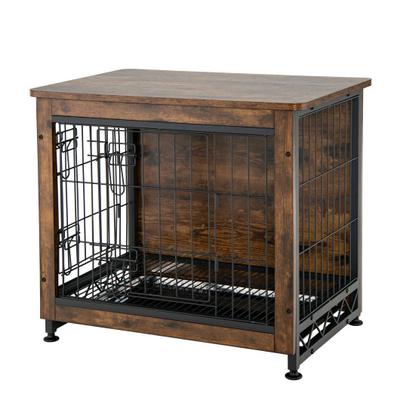 Costway Wooden Dog Crate Furniture with Tray and Double Door-Brown