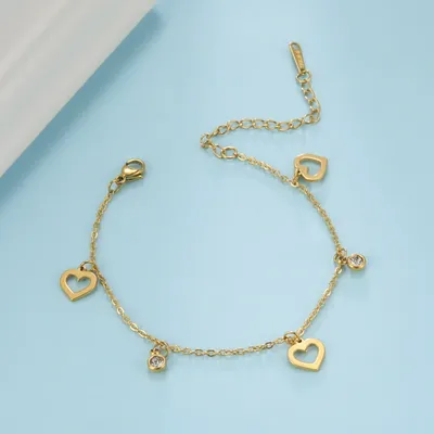 Cazador-Bracelets à breloques en forme de cœur pour femme acier inoxydable document en or