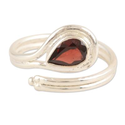 Passion Glory,'Sterling Silver Wrap Ring with Faceted Garnet Stone'