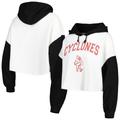 Women's Gameday Couture White/Black Iowa State Cyclones Good Time Color Block Cropped Hoodie