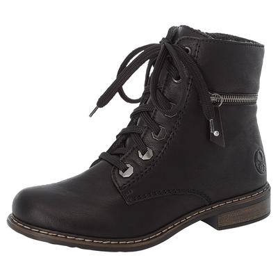 Schnürboots RIEKER, Damen, Gr. 36, schwarz, Lederimitat, unifarben, klassisch, Schuhe, Schnürstiefelette, Blockabsatz, m