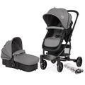 Hadibio 2 in 1 Travel System, Baby Pushchair with Footmuff and Raincover, Foldable & Reversible Stroller Pram with Adjustable Seat, 5 Point Harness, Large Basket, Buggy Pram for Birth to 15KG