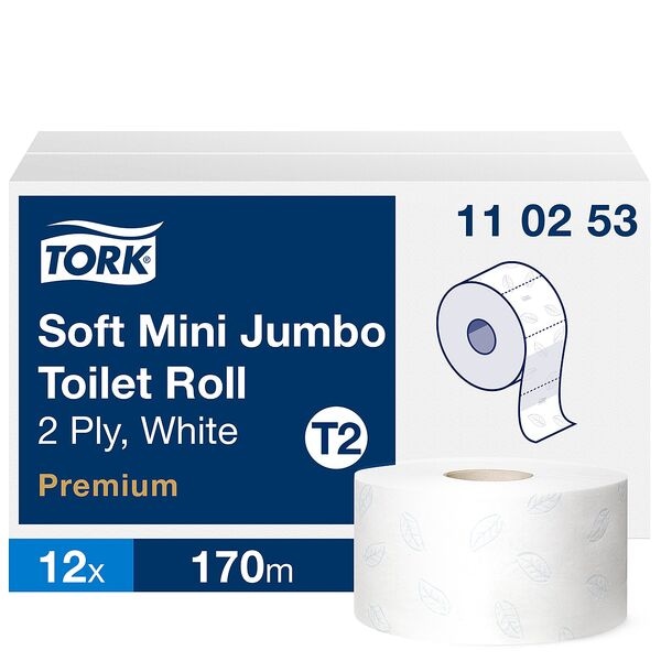 Tork Jumbo-Toilettenpapier »T2 Premium Mini« 2-lagig 12 Rollen weiß Image