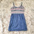 American Eagle Outfitters Dresses | American Eagle Outfitters Aztec Striped Open Back Denim Dress Style 915 Size 6 | Color: Blue/Pink | Size: 6