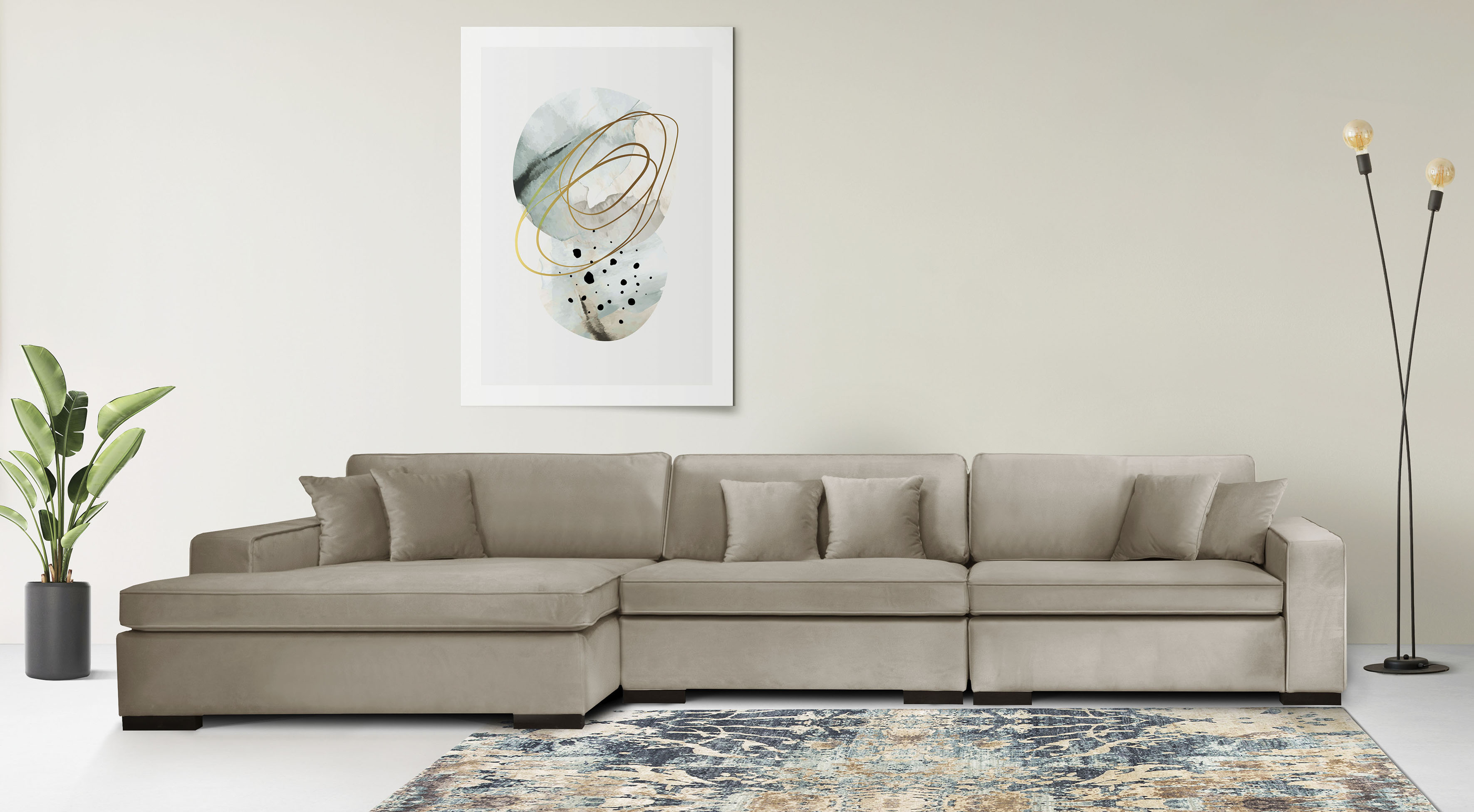 Ottomane HOME AFFAIRE "Skara L-Form", beige (dunkelbeige), B:310cm H:86cm T:100cm, 100% Polyester, Sofas, Ottomane, Lounge-Sofa mit Federkernpolsterung, in vielen Bezugsvarianten