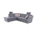 CAVADORE Schlafsofa Trend / Skandinavische Eckcouch mit Federkern, Bettfunktion, Stauraum in der Ottomane und 2 Kopfstützen / 249 x 86 x 162 / Chenille, Hellblau