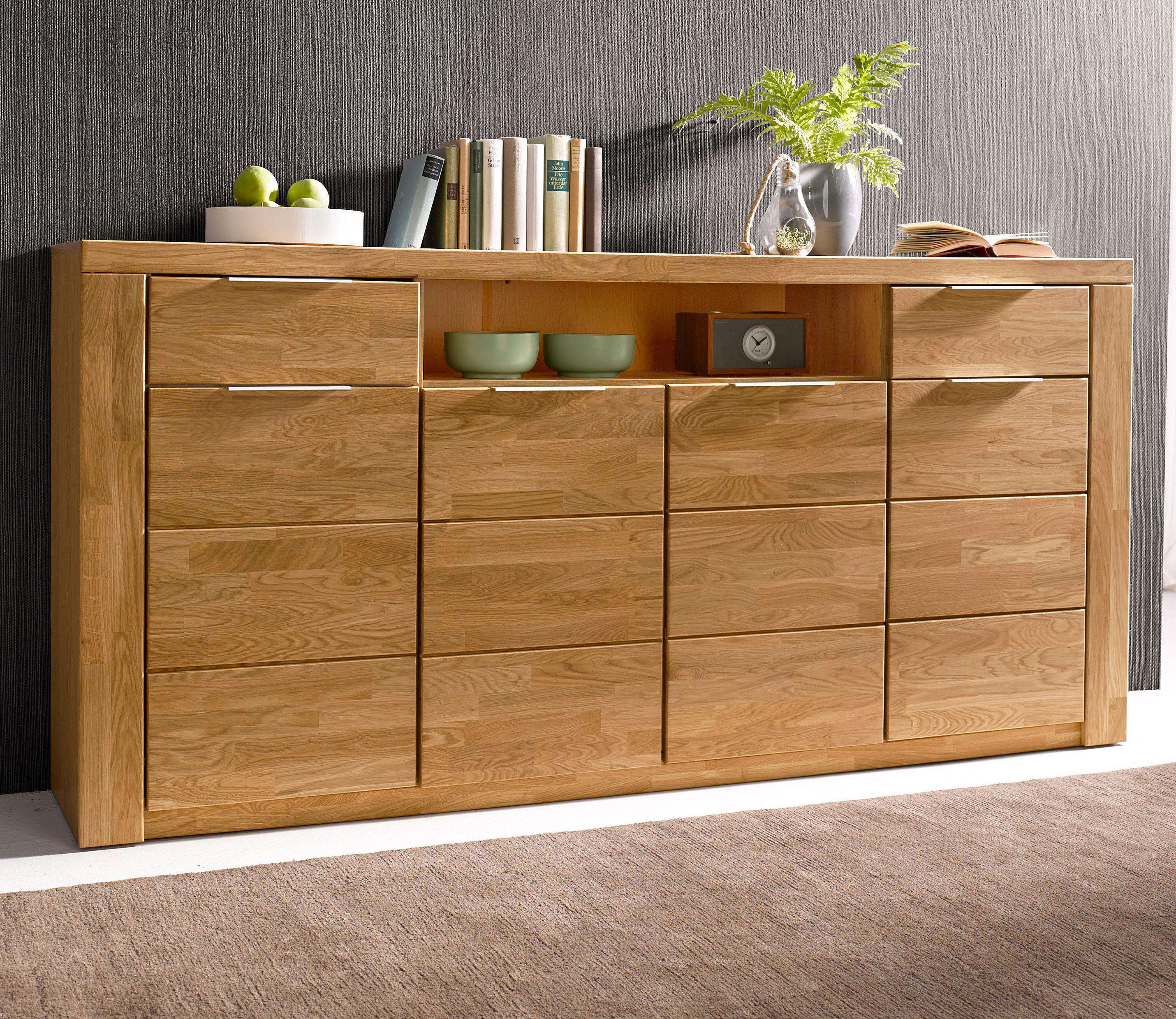 Sideboard HOME AFFAIRE "Zara", braun (eiche teilmassiv), B:200cm H:95cm T:40cm, Holz teilmassiv, Sideboards, Sideboard, Breite 200 cm