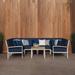 Oxford Garden Travira 7-piece Loveseat & Table Chat Set - Midnight Blue Cushion, Natural Tekwood