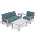 Oxford Garden Travira 4-Piece Seat & Lite-Core Granite Ash Table Chat Set - Vintage Tekwood Armcaps, Ice Blue Cushion