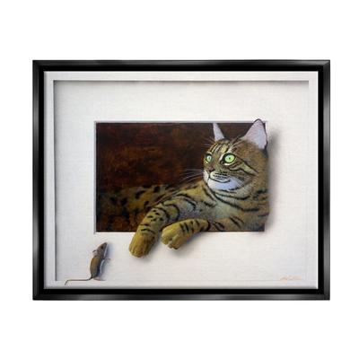 Stupell Industries Manx Cat Resting Curious Mouse Peering Illusion Floater Frame, Design by Alan Weston