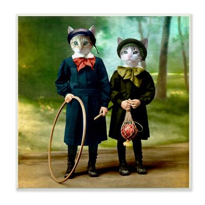 Stupell Industries Cats Wearing Classic Clothing Vintage Style Portrait Wood Wall Art, Design by Martine Roch - Multi-Color