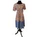 Lularoe Dresses | L Lularoe New Amelia Pleated Dress Gorgeous Print Block Band Large | Color: Blue/Brown | Size: L