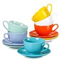 LOVECASA Porcelain China Ceramic Stacking Cup and Saucer Set Espresso Cups - 6 Cups & 6 Saucers Cappuccino Cups (Hot Assorted Colour, 230 ml, Set of 6)