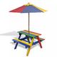 Bopdu Kid's Dining Table Set Kids' Picnic Table with Benches and Parasol Multicolour Wood