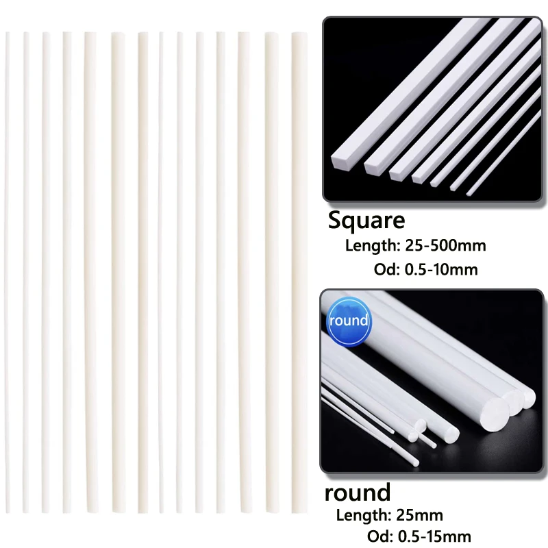 Bâton carré ABS, matériel de modèle de bricolage, barre ronde/carrée en plastique, matériel de modèle de construction, accessoires de bricolage, fournitures de coupe