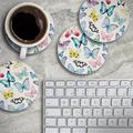 CounterArt Multi Butterflies 4 Pack Round Single Image Absorbent Stone Coasters 4” Diameter Stoneware, in Blue/White | Wayfair 13-03066