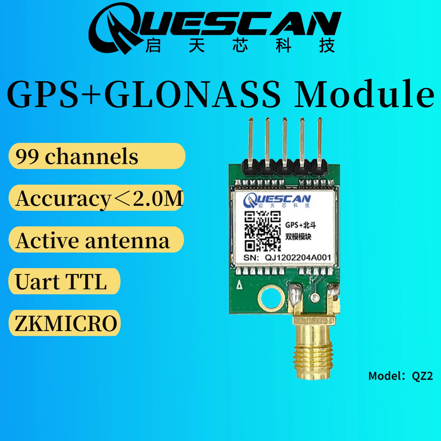 QUESCAN UBX-M10050-KB M10 Module GPS GNSS avec antenne active ESP32 Arduino NMEA GPS Galileo GLONASS BeiDou récepteur PPS 1PPS