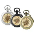 Montre de Poche à Quartz avec Boussole Antique pour Homme et Femme Cabochon en Verre Pendentif