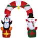 The Holiday Aisle® Candy Cane Archway w/ Penguin Snowman Sit on Gift Box Christmas Inflatable Set in Green/Red/White | Wayfair