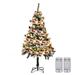 The Holiday Aisle® 4'11" H Flocked Snow Pine Flocked/Frosted Christmas Tree w/ 20 LED Color Changing Lights & Tree Garland in Green/White | Wayfair