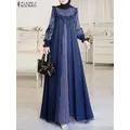 ZANZEA-Robe Maxi à Rayures et Manches sulfpour Femme Musulmane Col Rond Longueur Rincée Style